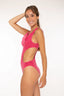 Bañador Mahon color Fresa con volante en el escote para mujer y teen de Moûtt Girls.