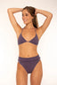 Bikini Sun color morado top triángulo con detalles fruncidos para mujer y teen de Moûtt Girls.
