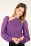 Comprar Blusa de manga larga color Malva semitransparente, atada en cuello con hilo de lúrex, manga abullonada de Moutt Girls. Modelo Marina