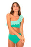 Bikini para teen y mujer en color verde manzana con detalle de volante en el escote y braguita alta. Modelo Sagres Manzana de Moûtt Girls.