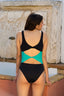 Trikini cut out en color negro y verde para mujer y teen de Moûtt Girls. Trikini Costa Negro